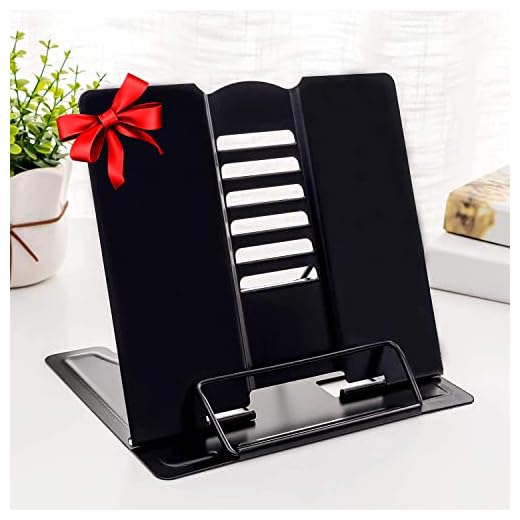 MSDADA Desk Book Stand Metal Reading Rest Book Holder Adjustable Cookbook Documents Holder Portable Sturdy Bookstands for Recipes Textbooks Tablet Music Books with Page Clips (Black)