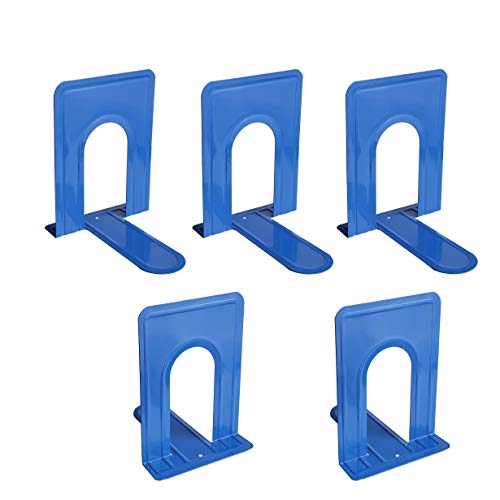 Percilun Pack de 5 Sujetalibros Metálicos, Robustos en forma de T. Organizador de Libros para Biblioteca, Estantería y Escritorio (Mediano, Color Azul) Cover
