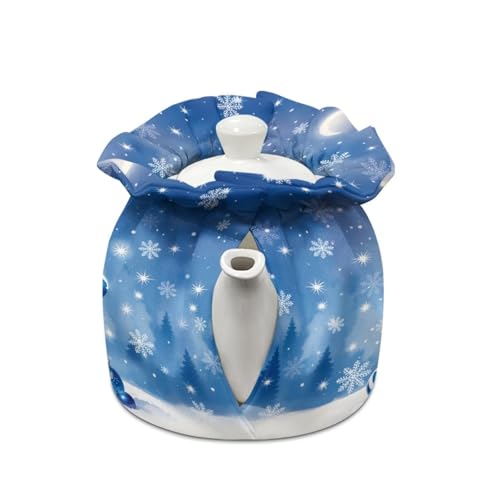 Image of Xoenoiee Christmas Cute Snowman Blue Pattern Tea Cozy Tea Cosy for Teapots Keep Warm Teapot Cover Insulated Kettle Cover for Home Kitchen Table Decor