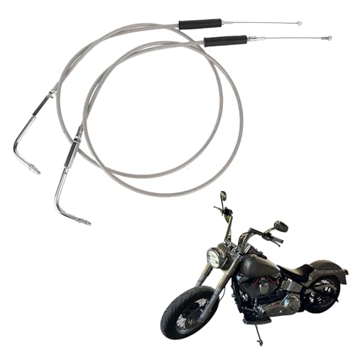 PSLER 42 Inch Stainless Steel Throttle Cable and Idle Cable Set, Motorcycle Throttle Idle Cable Kit, Throttle Housing for FXST FLST XL 1996-Later, FXD FLT 1999-2017, Replace 56579-02A, ELV70-0300-AIC