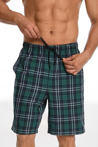 Image of Men's Summer Cotton Woven Pajama Shorts 3-Pack Lightweight Sleepwear Lounge Pockets Elastic Waistband for Home