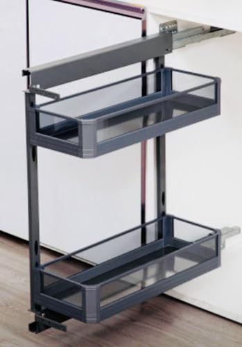 Image of DBR Kitchen Cabinet Side Mounted Bottle Pull Out Unit BPO with Soft Close (250 MM, Glass Finished)