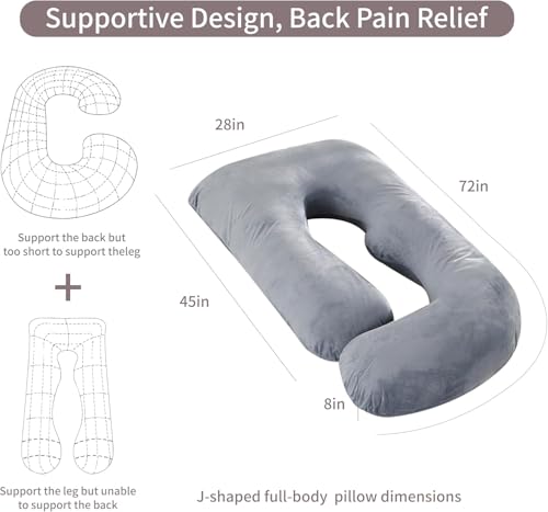 Image of Elover Pregnancy Pillow U-Shaped Full Body Maternity Support Pillow for Pregnant Women with Replaceable and Washable Cover Size 60 inch (Gray,Velvet)