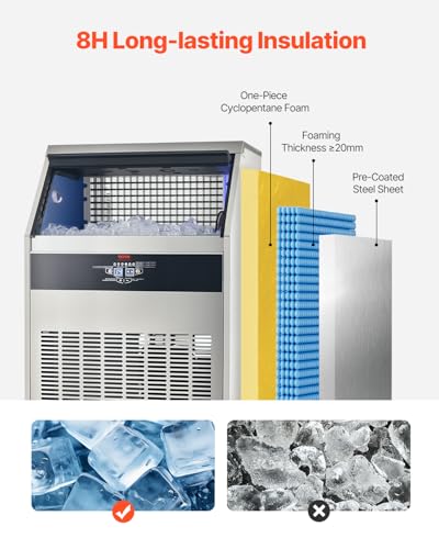 VEVOR 440lbs/24H Commercial Ice Maker Machine with Drain Pump, 110lbs Storage Capacity Ice Maker, 160 Ice Cubes in 15 Minutes, LED Digital Display Freestanding Self-Cleaning for Bar Office Restaurant