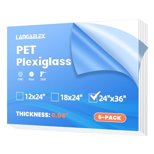 Image of 6 Pack of PET /Plexiglass Sheets 24x36-0.04 inch Clear Plastic Sheet Panels for Picture Frame, Sign Blank, DIY and Crafts Project