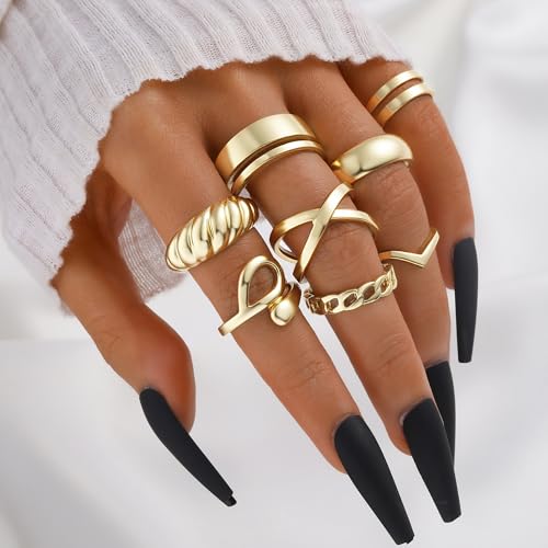 yeezii 25 pcs gold knuckle rings set for women cute stackable finger midi rings dainty gold chunky stacking statement womens ring pack
