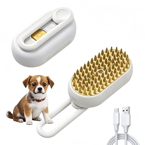 Image of 360 Rotating Cat Brush for Hair Removal and Grooming - Non-Slip ABSPet Hair Brush with Ergonomic Handle, Gentle Brushes for Cats, Dog & Small Animals (Khaki)