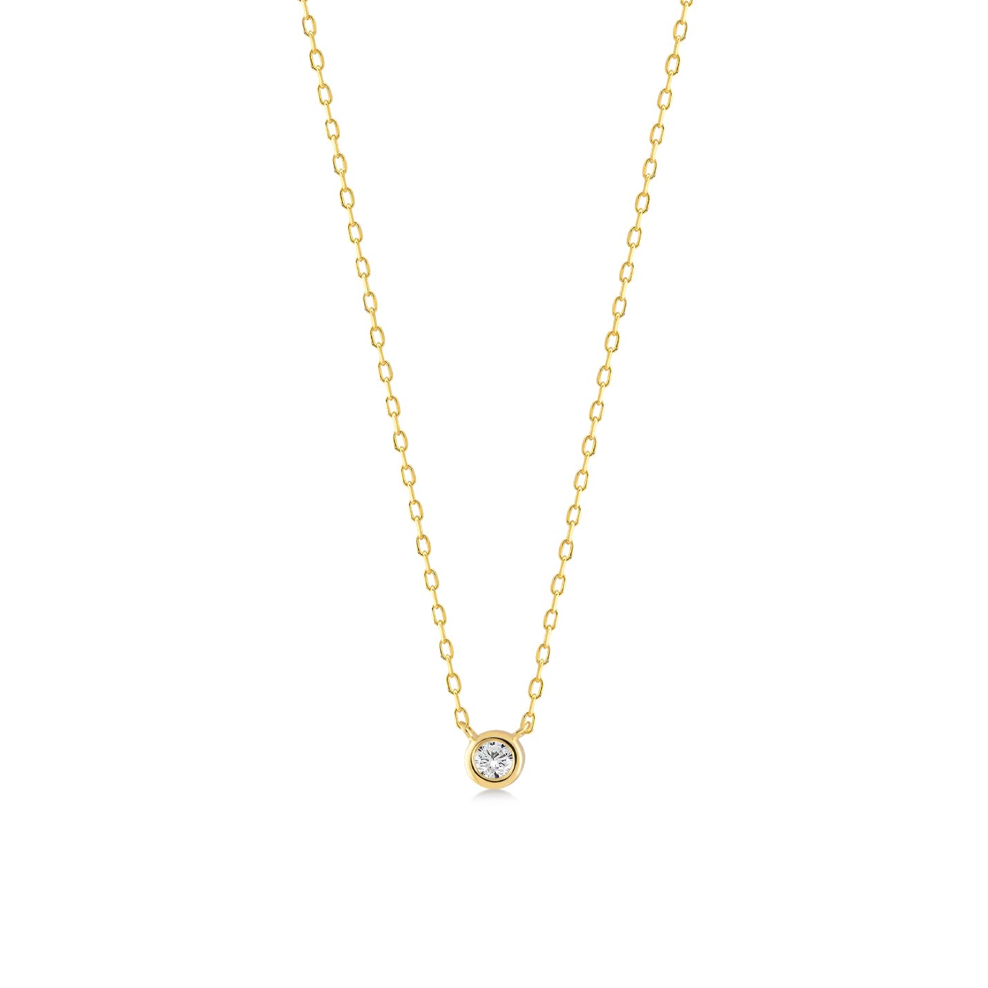 0.05 Carat Bezel-Set Natural Diamond Necklace in 14K or 10K Solid Gold
