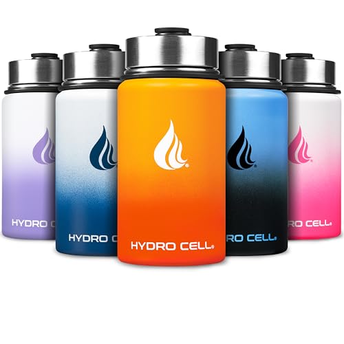 Image of HYDRO CELL Stainless Steel Insulated Water Bottle with Straw - For Cold & Hot Drinks - Metal Vacuum Flask with Screw Cap and Modern Leakproof Sport Thermos for Adults (Red /Orange 14oz)