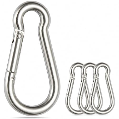 Image of sprookber Stainless Steel Carabiner Spring Snap Hook - 304 Stainless Steel Heavy Duty Clips, Set of 4