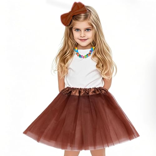 OQKAHIV 1 pcs Falda de Tul para Niñas, Falda tutú Princesa, Faldas de Baile de Ballet de Tul 3 Capas, Falda de Tutú de Princesa para Niños, Falda de Ballet, para Fiesta de Cumpleaños (Marrón oscuro)