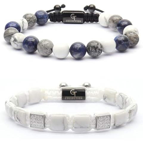 GT collection - 2 PIECE SET - Men's SODALITE Single Bead Bracelet And Flatbead Bracelet Cover