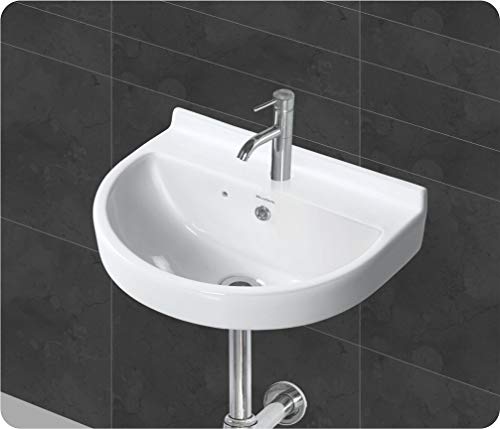 Image of Wash Basin Wall Hung Mounted Glossy Finish White Sink for Bathroom (18 x 13 x 7 Inch)