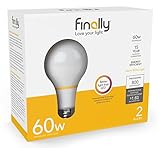New Finally Light Bulb, 60 watt Equivalent, A19, Pack of 2 Light Bulbs, Long Lasting, Warm White, Non-LED, Energy Efficient, with Tesla Technology