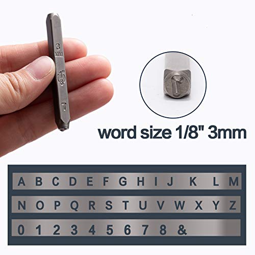 58pcs Number and Letter Metal Stamping Kit- 36 Hardened Iron Stamp Characters + 20 Metal Blank Pendants + Steel Bench Block + Simple Strike Steel Stamp Punch Set for Making Jewelry Leather Wood Craft - Thumbnail 3