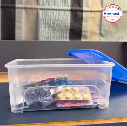 Image of Clear Storage Box (Pack of 2, Large) | 100% Virgin Plastic | Transparent, Stackable Organiser for Jewelry, Beads, Sewing,Medicines & More | Portable Design(Red /Blue /Yellow)