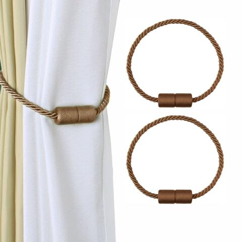 Fenghuangwu 2PCS Magnetic Curtain Tiebacks Outdoor Elegant Decorative Tie Backs for Drape (Coffee-2P)