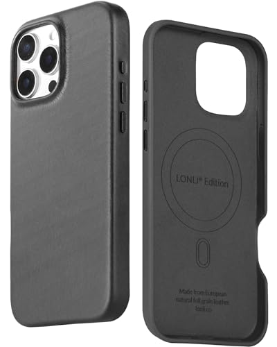 LONLI Edition | Italian Leather - for iPhone 16 Pro Max - Premium Italian Full Grain Leather Phone Case - Develop Unique Patina - Black Ink