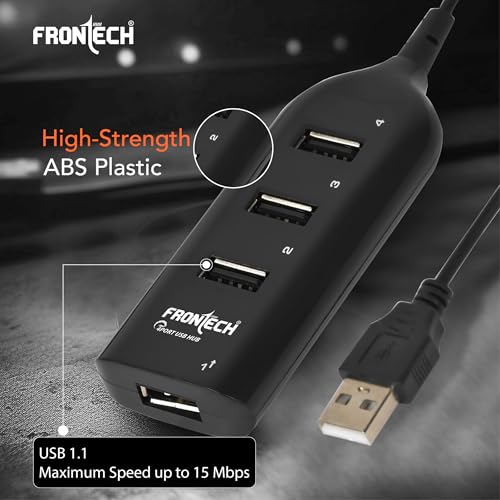 Image of Frontech USB Hub with 4 Port | Switches & LED Indicators | Extra Power Support|480 Mbps Speed - Each Port|Fuse Protection for PC, USB Flash Drives (NC-0056)