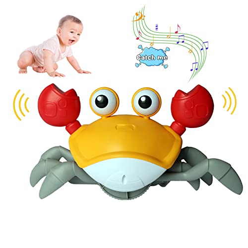 Image of ReeRaa Crawling Toy Crab Baby Toy Infant Tummy time Toys 3 4 5 6 Babies boy Girl Sensory Toys Montessori Toys 3-6 6-12 Learning to Crawl 9-12 12-18 Walking Toddler Gifts (Orange)