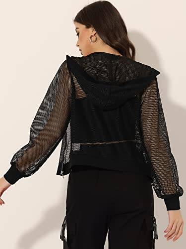 Allegra K Hoodie Jacket for Women's 2024 Zip Up Long Sleeve Mesh Sheer Bomber Jackets3