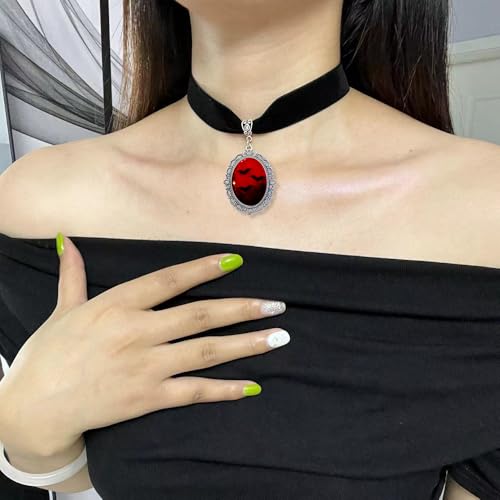 Blood Bat Cameo Choker Necklace Gothic Red Cabochon Pendent Necklace Vampire Accessories for Women4