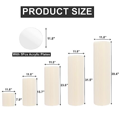 Cylinder Stands for Party 5Pcs Round Pedestal Stand Foldable Cardboard Columns Cylinder Tables for Parties Baby Shower Birthday Wedding Pillars Display Decoration