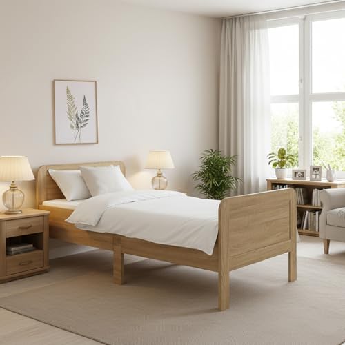 Homestyle4u Komfortbett Bett Senioren Seniorenbett 90x200 Komforthöhe Natur Holz erhöhter Einstieg extra hoch