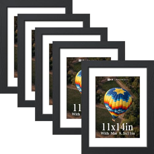 Image of VCK 11x14 Picture Frame 5 Pack, Black Exclusive Wood, Real Glass, for Print
