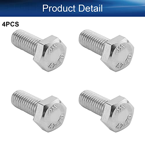 Image of Bettomshin 4Pcs M8 x 20mm Hex Bolts, 304 Stainless Steel 1.25mm Thread Pitch Fully Threaded Metric Hex Head Screw Bolts, Hexagon Screw Bolt, Hex Tap Bolts, Silver (Overall Size 24.8x13x13mm)