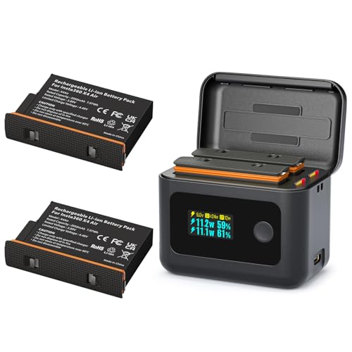 Rszfnjxry X4 Air Batteries(2 Packs) with Fast Charge Hub 24W Dual Fast Charging Case for Insta360 X4 Air w/LCD Display Shows Battery SOC