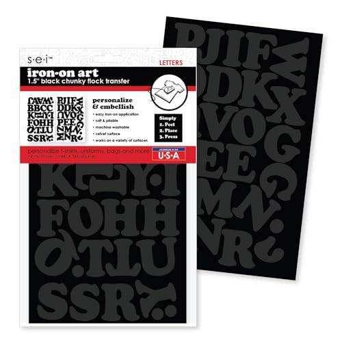 S.E.I 1 1/2-Inch Iron-on T-Shirt Letters, Chunky Letter Flock Heat Transfers, Black