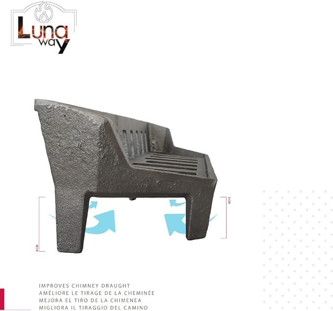Portalegna In Ghisa LUNA WAY - 60x48x40x15 Cm Per Migliorare Il Tiraggio Del Camino