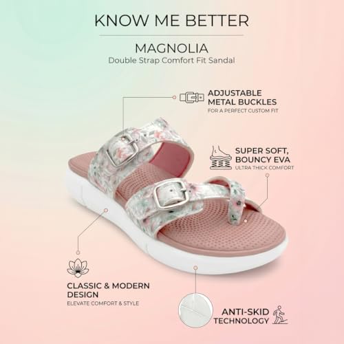 Image of KazarMax Women Magnolia Lightweight Double Strap | Cushioned | Bounce Back | Comfortable Flat Sandals