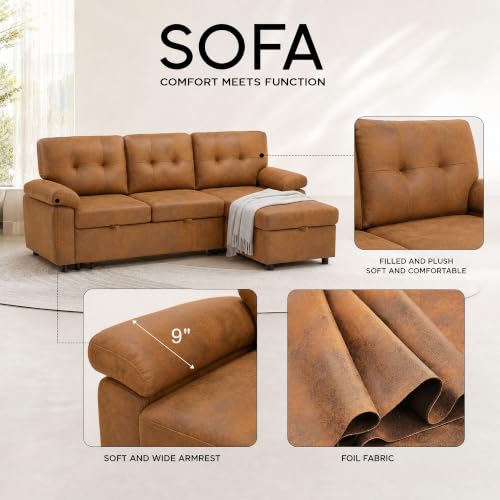 Image of KEIKI 88.5 inch Sectional Sleeper Sofa with Pull Out Bed,