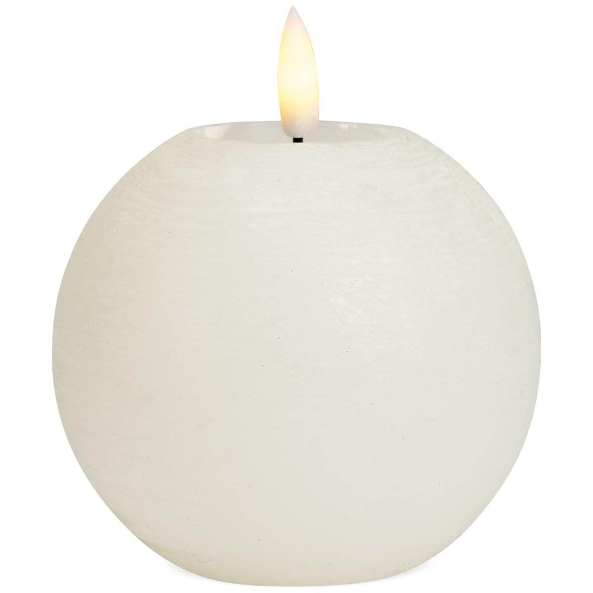 LED Candle Ball Made of Real Wax with Timer Function and Remote Control, Realistic Flickering Flame, Warm White, Diameter 10 x 9 cm, Electric Wax Candle in White as Cosy Table Decoration