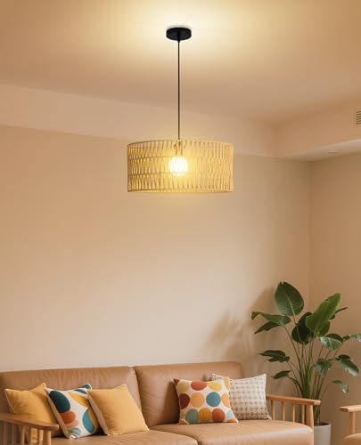 JAYNLT Rattan Lampe - Boho Pendelleuchte Esstisch, E27 Rattan...
