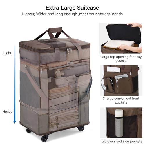 Image of Hanke Suitcases with Wheels Expandable Foldable Luggage Bag Suitcase Collapsible Rolling Travel Bag Duffel Bag for Men Women Lightweight Suitcases without Telescoping Handle, Coffee Upgrade Version 2
