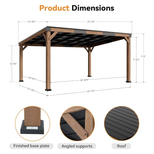 Modern Shade Wood Grill Gazebo 12' x 16' with Sloped Galvanized Steel Roof - Image 3