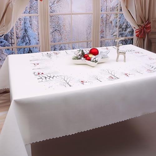 DECOOR Festliche Weihnachtstischdecke 180 x 120 cm Schmutzabweisend...