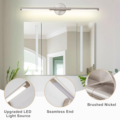 Image of Brushed Nickel Bathroom Light Fixtures Over Mirror 30 Inch, 20W 360 Rotatable Dimmable 4000K LED Vanity Light Bar, Modern Bathroom Vanity Lights Above Mirror