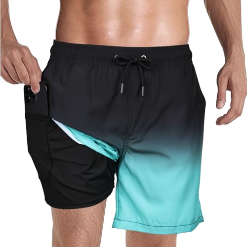Mens Swim Trunks with Compression Liner, 2 in 1 Quick-Dry 7
