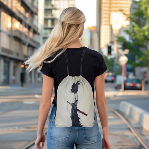 Image of jejeloiu Afro Samurai Drawstring Backpack 13x15.7inch Anime Waterproof Gym Drawstring Bags Japanese Style Sports String Backpack Beach Swim Travel Bag Sackpack