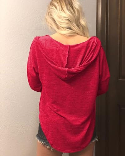 Image of Womens Long Sleeve V Neck Hoodie Sweatshirts Lightweight Pullover Tops