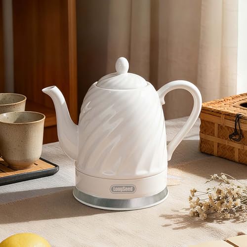 Tetera eléctrica de cerámica 1.5 L, 1500W, sin cable, blanco miniatura 6