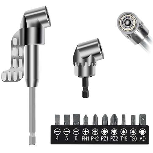 Hhaoysogd 105° Winkelschrauber Vorsatz Adapter, 12 Stück Winkelbohraufsatz with Multi-function Bend Screwdriver Bit, 1/4-Zoll Sechskantschaft Winkelgetriebe für Computergehäuse, Elektroschrank, Möbel