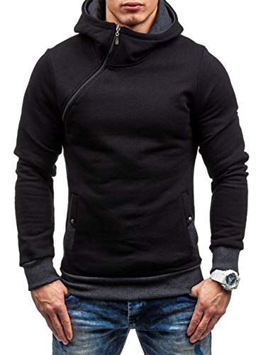 Sexyshine Men's Autumn Winter Casual Long Sleeve Funnel Neck Plaid Jacquard Pullover Hooded Top Sweatshirt Hoodies