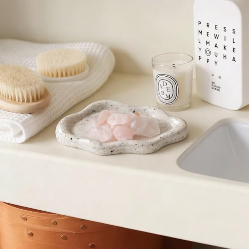 Image of Jewelry Dish Trinket Tray for Women, Ring Dish Holder, Unique Cloud Shape Ceramic Plate Cute Things Vanity Aesthetic Room Decor Mother's Day Birthday Gifts (Marble Beige)