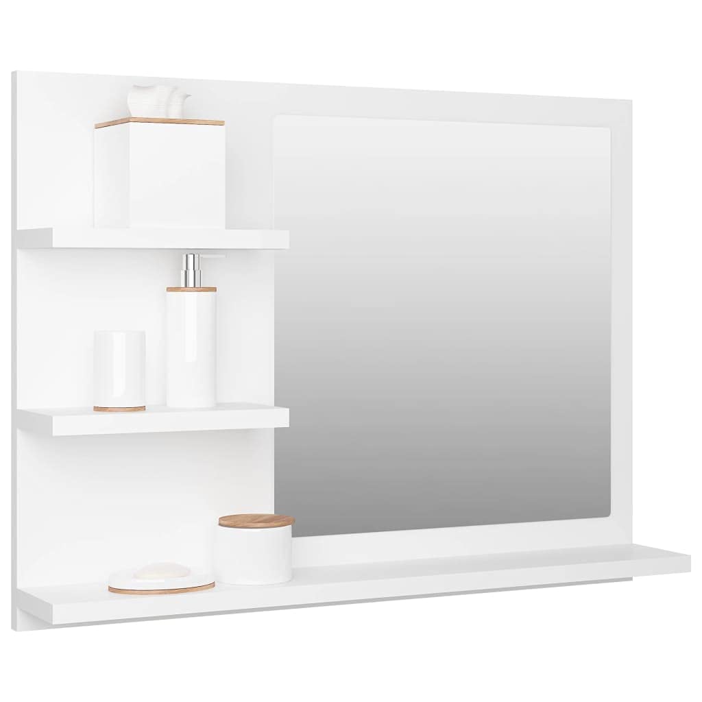 homiuse 60 x 10,5 x 45 cm Espejo de baño Espejo con 3 estantes Espejo de pared rectangular Espejo de baño Espejo de baño Espejo de baño Espejo de baño Elegante Espejo de ducha Blanco Madera Acrílico