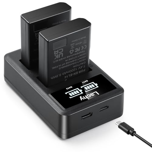 Lachy 2 baterías EN-EL14/a de 1200 mAh con Cargador Inteligente LED Dual para Nikon D3100 D3200 D3300 D3400 D3500 D5100 D5200 D5300 D5500 D5600 DF Coolpix P7000 P7000 P7000 P7 100P Cámara 7700 P7800